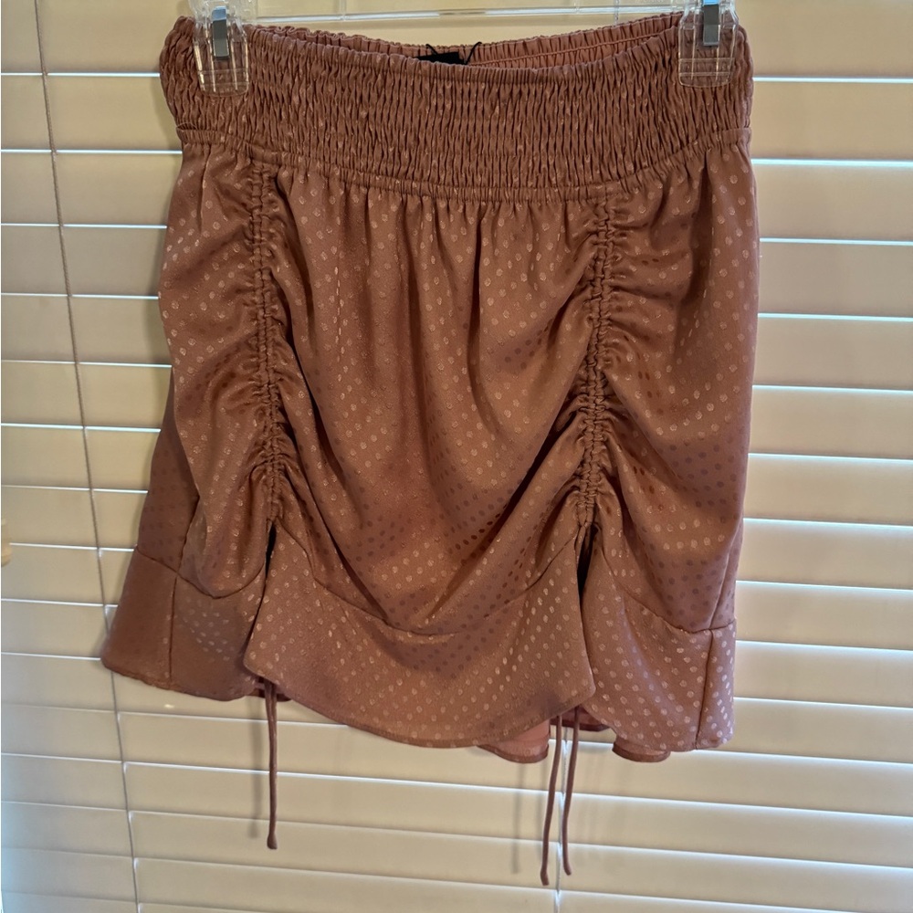 Sugar Brown Bubble Mini Skirt with Ruched Smocked Design